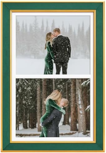 Suede 11x17 Picture Frame Display 2 Opening Double 8x10 Picture Frames Collage Wall Decor with Mat,Multi Photo Frame for Plexiglass,Wall Decor,1Pack,Green - Image 3