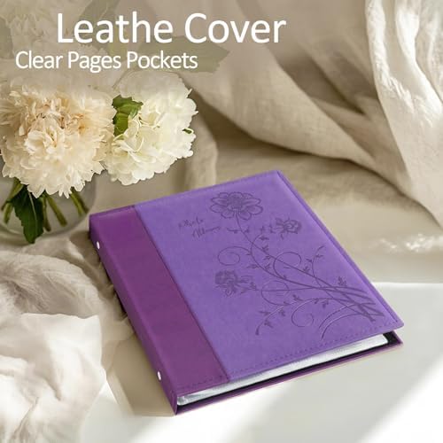 Photo Album 8x10 Clear Pages Pockets Leathe Cover Slip Slide in Photo Album Holds 50 Vertical 8x10 Photos Picture Book for Wedding Family (Purple) - Image 4