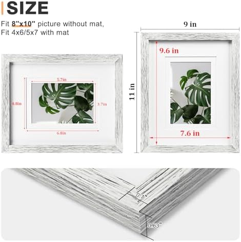 Egofine 5x7 Picture Frames Set of 4, Made of Solid Wood Covered by Plexiglass 3.5x5 and 4x6 with Mat or 5x7 without Mat, for Table Top Display and Wall Mounting Photo Frame Driftwood White - Image 3