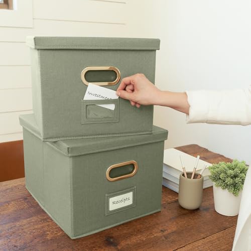Decorative File Organizer Box Set of 2 - Collapsible Linen Filing Cabinets - Image 3