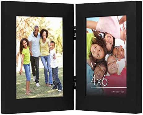 Americanflat Hinged 4x6 Picture Frame with Shatter-Resistant Glass - Double Picture Frames with Engineered Wood - Signature Collection - Photo Frame for Tabletop Display - Black by Americanflat