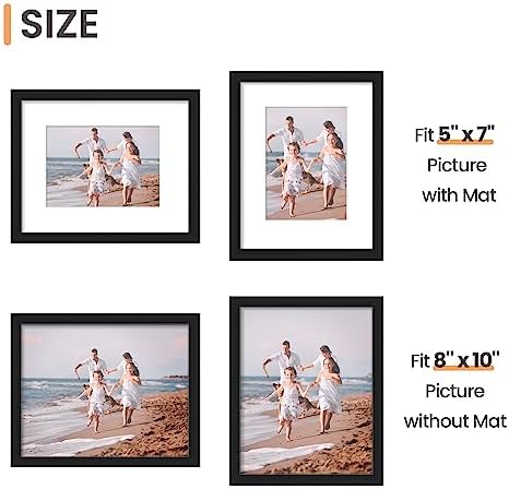 upsimples 8x10 Picture Frame Set of 10, Display Pictures 5x7 with Mat or 8x10 Without, Multi Photo Frames Collage for Wall or Tabletop Display, Black - Image 5
