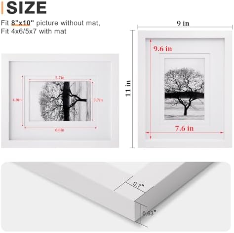Egofine 8x10 Picture Frames Set of 4, Made of Solid Wood Covered by Plexiglass 4x6 and 5x7 with Mat or 8x10 without Mat, for Table Top Display and Wall Mounting Photo Frame White - Image 3