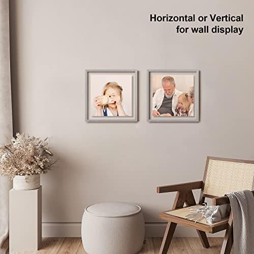 Egofine 12x12 Floating Frames Set of 2, Double Plexiglass Picture Frame, Made of Solid Wood Display Any Size Photos up to 12x12, Wall Mount or Tabletop Standing, Light Grey - Image 6