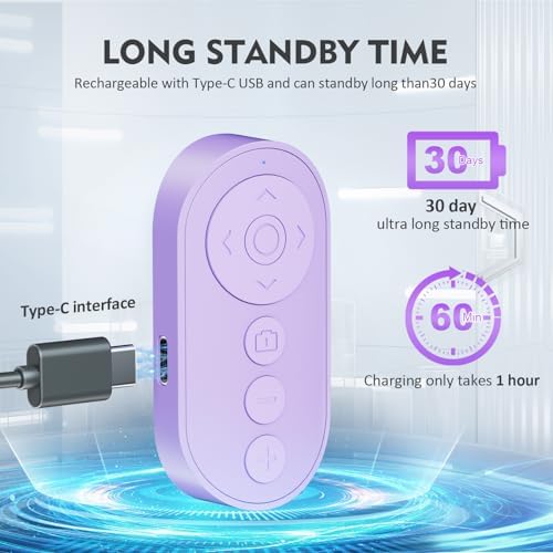 Wireless Camera Remote Control with Zoom in/Out for Android & iPhone,Versatile Shutter with Front/Rear Camera Switch,Vlogging Accessories Remote for TikTok Video & Photo,Purple - Image 4