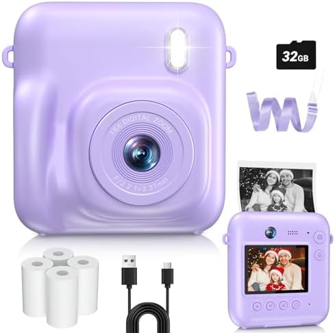 Kids Camera Instant Print, 1080P Dual-Lens Digital Camera for Kids, Purple by ConveyWarmthtoTheOneYouLove
