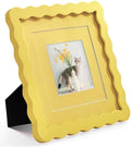 8x8 Yellow Picture Frame with Mat for 6x6/4x4, Curved Wavy Edge Deco Wooden Real Glass, Vertical or Horizontal Display Photo Gallery Wall & Tabletop Frame by Gdfmsc