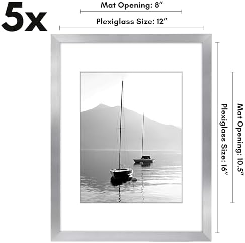 Americanflat 12x16 Picture Frame 5-Pack - Matted to 8.5x11 - Silver - Image 2