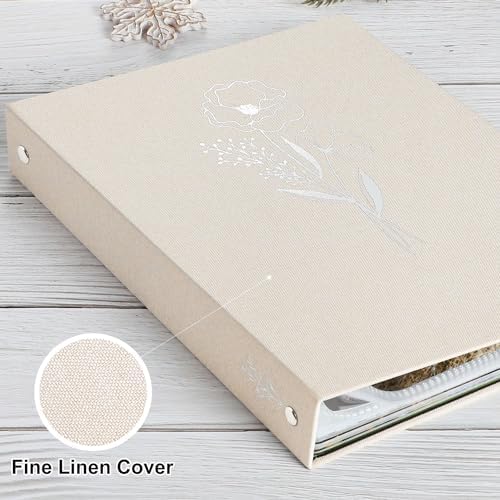 Lanpn 8.5x11 inch Scrapbook Photo Album, Linen Cover Archival Acid Free Top Load 3 Ring Binder Folder Photo Book 8.5 x 11 with 30 Plastic Sleeves 60 Pages (Beige) - Image 3