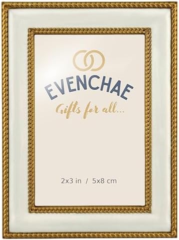 2x3 Mini Picture Frame: White Enamel + Gold Rope Trim by Evenchae