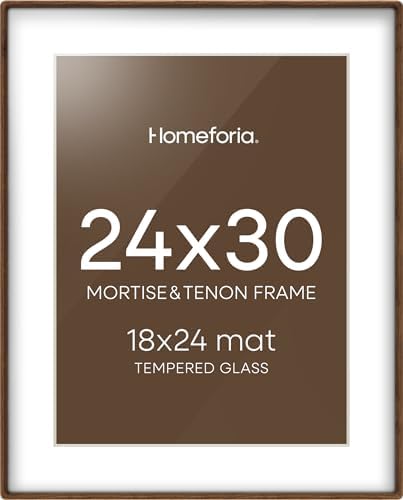 Homeforia 24x30 Mortise&Tenon Walnut Picture Frame, 18x24 Mat, Glass by Homeforia