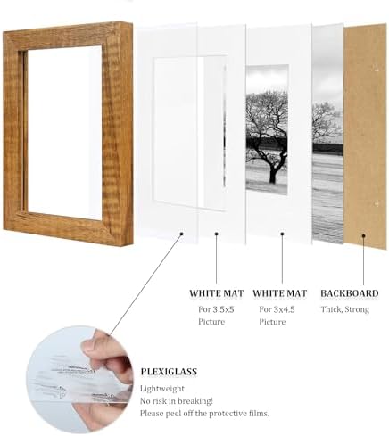 Egofine 4x6 Picture Frames Made of Solid Wood with Plexiglass Set of 4, Display Pictures 3x4.5 and 3.5x5 with Mat or 4x6 Without Mat for Tabletop and Wall Mounting, Teak Wood - Image 5