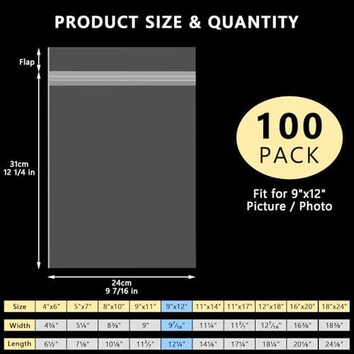 AUEAR 9"x12" Clear Plastic Sleeves Storage Bags for Art,Pictures, 100 Pack - Image 2