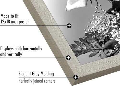 Americanflat 12x18 Poster Frame - Gray Engineered Wood with Polished Plexiglass - Wide Picture Frame for Vertical or Horizontal Wall Display - Epic Collection - Gray - Image 4