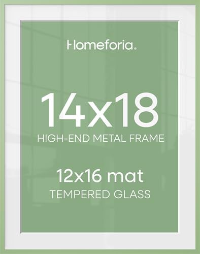 Homeforia 14x18 Green Picture Frame, High-End Metal, 12x16 Mat, Glass by Homeforia