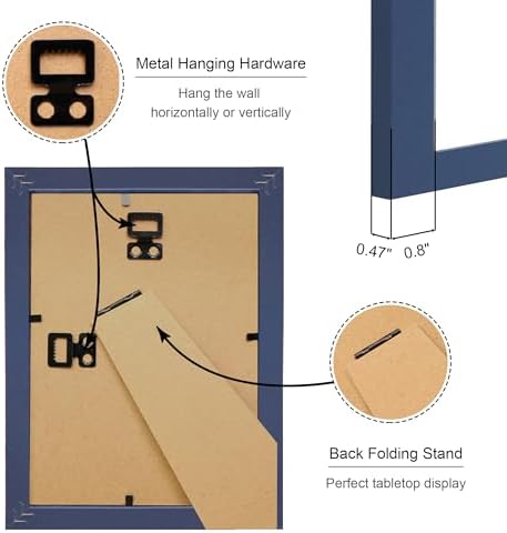 5x7 Picture Frame Set of 2, 5 x 7 Wood Photo Frames with Mat for 4x6, Natural Wooden Frame with Real Glass Cover for Wall and Tabletop Display,Blue - Image 4
