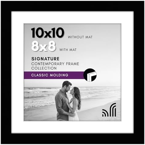 Americanflat 10x10 Picture Frame with Shatter-Resistant Glass - Use as 8x8 Frame with Mat or Display 10x10 Photo Without Mat - Signature Collection - Square Frames for Wall Display - Black by Americanflat