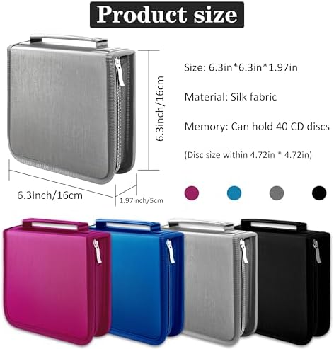 DVD Case CD Storage,40 Capacity CD Cases Holder DVD Storage Case Holders CD DVD Disc Case Storage Wallet Binder for Car Home Office Travel (40 Silvery) - Image 2