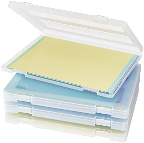 Denkee 4 Pack A4 Paper Organizer Box, Plastic Scrapbook Paper Organizer Containers for Craft and Arts Storage, Portable Board Game Storage for Art Supplies 8.5" x 11" US Letter by Denkee