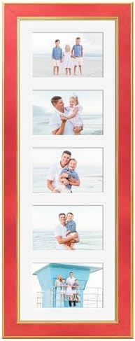 Suede 8x24 Picture Frame Display 5 Opening Picture Frames Collage 4x6 Wall Decor with Mat,Multi Photo Frame for Plexiglass,Wall Decor,1Pack,Red - Image 3