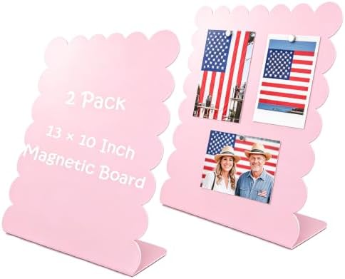 2 Pack Metal Pink Scalloped Magnet Display Board, 13" × 10" Anti-Slip Magnetic Bulletin Board Tabletop Memo Craft Photo Display Stand Small Business Supplies for Home Office Vendor Booth Events Store by Unknown