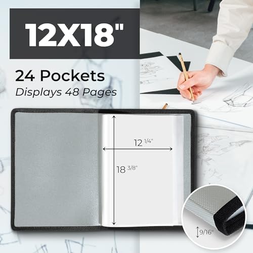Dunwell 12x18 Art Portfolio Binder, 24-Sleeve, Mounting Paper, Silver - Image 2