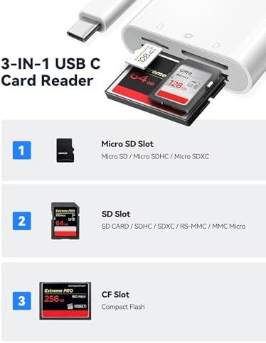 USB C SD Card Reader for 15/iPad/MacBook/iMac, xdgeLoad 3 Slots Type C Reader Supports SD/Micro SD/CF Compact Flash Memory Card Adapter, Trail Camera Viewer Plug and Play - Image 2
