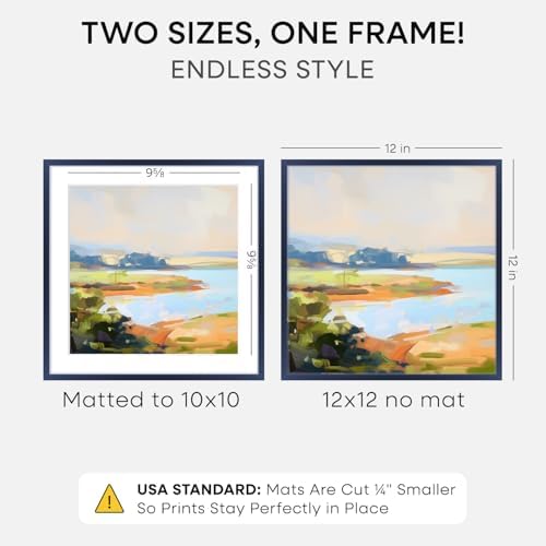 Homeforia 12x12 Blue Picture Frame, High-End Metal, 10x10 Mat, Glass - Image 2