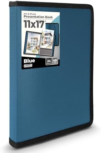 Dunwell 11x17 Art Portfolio Binder, 24-Sleeve, Black Mounting Paper, Blue by Dunwell