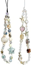 2 Pcs Phone Charm Strap Universal Hand Phone Wrist Strap Camera Lanyard Pearl Beaded Cute Chain String Accessories Universal for iPhone 16 Pro Max Samsung Women Girls Phones Bag Keychain Beach Style by Casecond