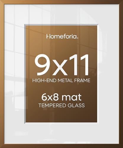 Homeforia 9x11 Bronze Picture Frame, High-End Metal, 6x8 Mat, Glass by Homeforia
