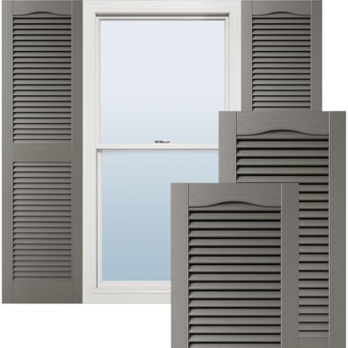 Ekena Millwork Lifetime Vinyl LL1S12X03600TG Standard Cathedral Top Center Mullion, Open Louver Vinyl Shutters, w/Installation Shutter-Lok's & Matching Screws (Per Pair), 12"W x 36"H, Tuxedo Grey by EkenaMillwork