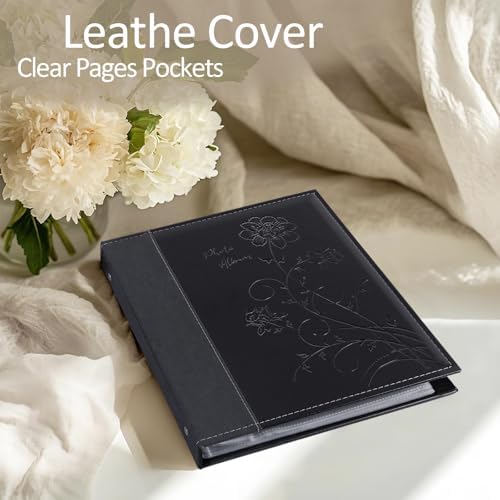 Photo Album 8x10 Clear Pages Pockets Leathe Cover Slip Slide in Photo Album Holds 100 Vertical 8x10 Photos Picture Book for Wedding Family (Black) - Image 4