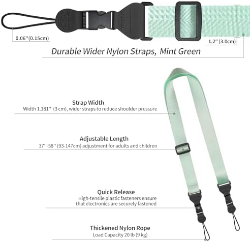 FIEIL Nylon iPad Strap, Adjustable Camera Neck Strap, Comfortable Shoulder Strap for iPad, Cellphone Tablet, Camera, Laptop, Binocular, Luggage Bag(Mint Green Universal Neck Lanyard) - Image 6
