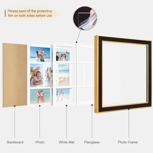 Suede 13.5x15.5 Picture Frame Display 7 Opening 4x6 Picture Frames Collage Wall Decor with Mat,Multi Photo Frame for Plexiglass,Wall Decor,1Pack,Black - Image 2