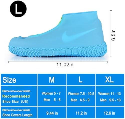 Shiwely Silicone Waterproof Shoe Covers, Upgrade Reusable Overshoes with Zipper, Resistant Rain Boots Non-Slip Washable Protection for Women, Men (L (Women 7.5-10.5, Men 6.5-9), Blue) - Image 5