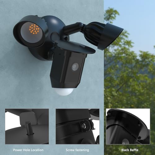 Sun Rain Shade Camera Cover Compatible with R-ing Floodlight Cam Wired Plus, for R-ing Floodlight Outdoor Weather-Resistant Rain Shield Accesorios (Black) - Image 4