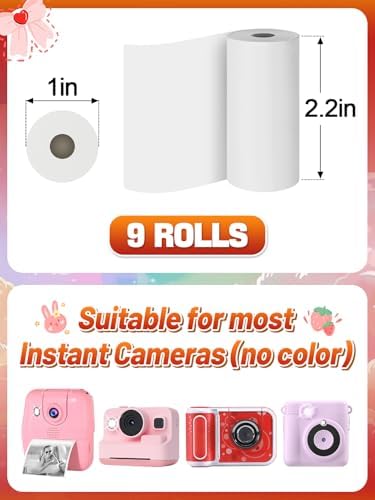 9 Roll 1''×2.2'' Kids Camera Paper Roll Refill for Kid Camera Instant Print - Image 5