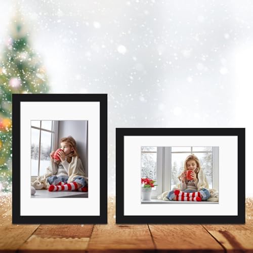 Egofine A4 Picture Frames Set of 4, Made of Solid Wood Covered by Plexiglass 5x7 and 6x8 with Mat or A4 whitout Mat, for Table Top Display and Wall Mounting Photo Frame Black - Image 7