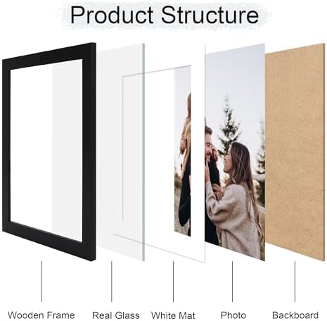10x14 Picture Frame Set of 2, 10 x 14 Wood Photo Frames with Mat for 8x12 or 30x40cm Diamond Painting Art, Wooden Frame with Real Glass Cover for Wall and Tabletop Display,Black - Image 3