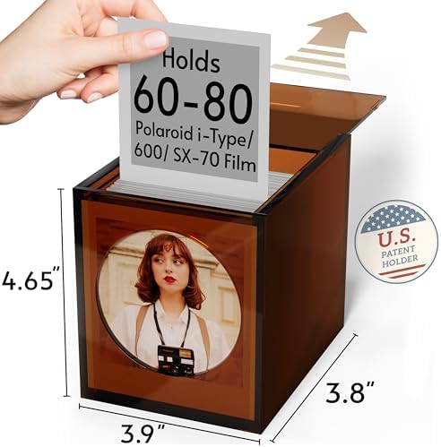 WINKINE Acrylic Polaroid Photo Storage Box & Frame, Photo Frame for Film 4.2’’x3.5’’ with Sliding Lid, Polaroid Storage Box for i-Type/600/SX-70 Films, Amber, 2 Pack - Image 4