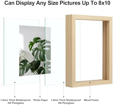 Egofine 8x10 Floating Frames Set of 2, Double Plexiglass Picture Frame, Made of Solid Wood Display Any Size Photo up to 8x10, Wall Mount or Tabletop Standing, Natural Wood - Image 3