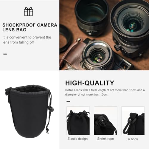 SHOWERORO 2 pack Neoprene Camera Lens Pouch Dslr Camera Lens Case Bag Drawstring Protective Storage for Shockproof Thermal Insulation Universal Container 3.93 X 3.14 X 3.14 in - Image 5