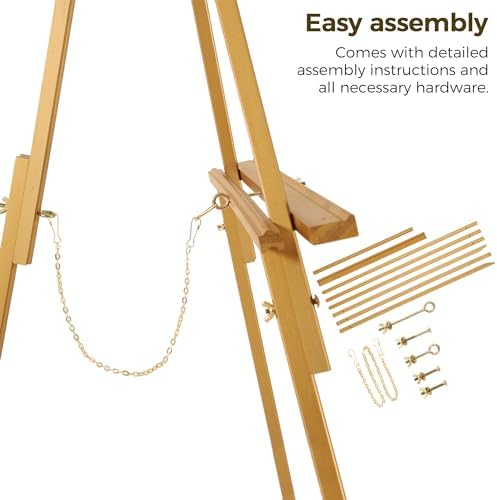 VISWIN Upgraded 63" Gold Wooden Easel Stand for Sign, Tripod Easel for Wedding Sign Stand, Welcome Board, Poster, Picture, Canvas Art Easel Floor with Tray for Display & Painting - Image 3