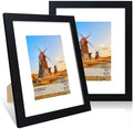 8x10 Picture Frame Set of 2, 8 x 10 Wood Photo Frames with Mat for 5x7, Wooden Frame with Real Glass Cover for Wall and Tabletop Display,Black by CCDCC