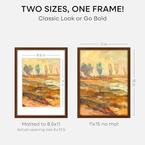 Homeforia 11x15 Brown Oak Picture Frame, High-End Wood, 8.5x11 Mat, Glass - Image 2