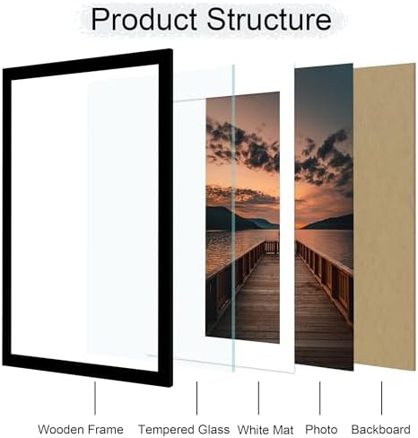24x36 Poster Frame Set of 2, 24 x 36 Wood Picture Frames with Mat for 20x30, Wooden Photo Frame with Tempered Glass Cover for Wall Mounting Display, Black - Image 3