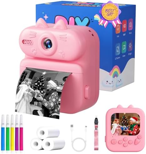 Kids Camera Instant Print: Gleeglee 1080P Camera for Kids, Pink Cat by Gleeglee