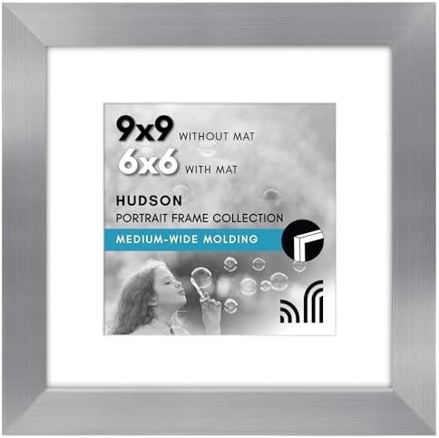 Americanflat 9x9 Picture Frame - Matted to 6x6 - Engineered Wood - Silver by Americanflat