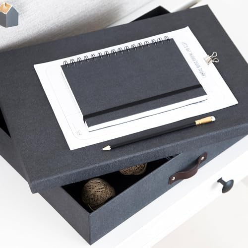 Bigso Sverker Fiberboard Legal/Art Storage Box - Scrapbook Storage Box for Papers, Photos, and More - Durable Keepsake Boxes with Lid and Leather Handle - 3.3in x 17.1in x 12.2in - Black - Image 4